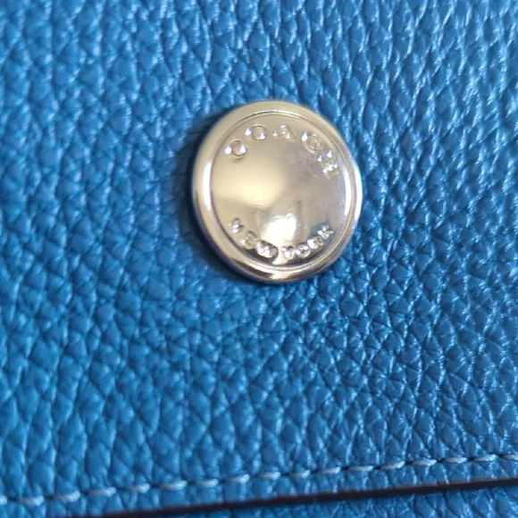 Coach Teal/Blue Pebble Leather Tote with Striped Handles - Picture 6 of 9